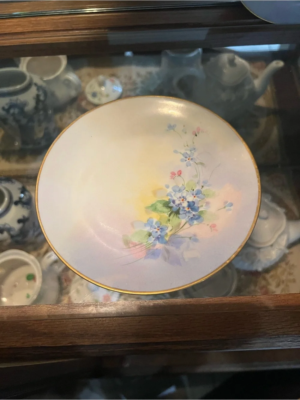 Porcelain Floral Salad Plates in Pastel White with Gold Rim Set of 4